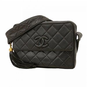CHANEL Black Lambskin Leather Shoulder Bag